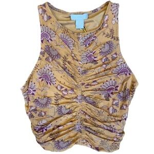 House of Harlow 1960 Purple Floral Ruched Crop Top large